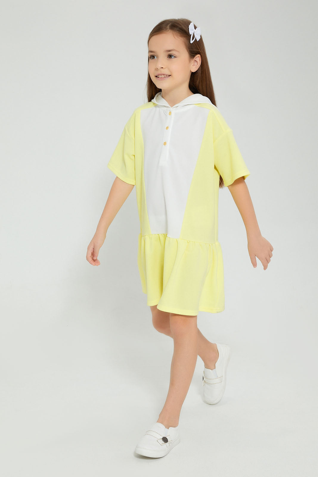 Redtag-Yellow-Color-Block-Dress-Dresses-Girls-2 to 8 Years
