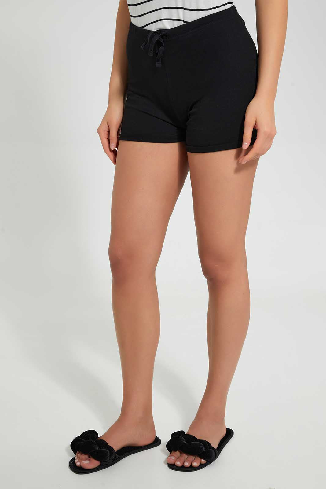 Redtag-Black-Mid-Rise-Short-With-Drawstring-Category:Shorts,-Colour:Black,-Deals:Sale,-Filter:Women's-Clothing,-PPE,-S22C,-Sale-Women-APL,-Section:Women,-Women-Active-Shorts-Women's-