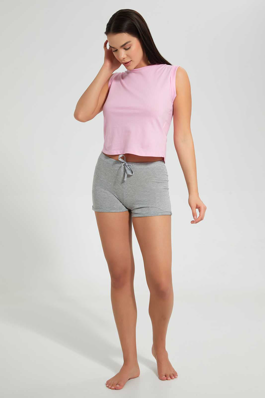 Redtag-Grey-Mid-Rise-Short-With-Drawstring-Category:Shorts,-Colour:Grey,-Deals:Sale,-Filter:Women's-Clothing,-PPE,-S22C,-Sale-Women-APL,-Section:Women,-Women-Active-Shorts-Women's-