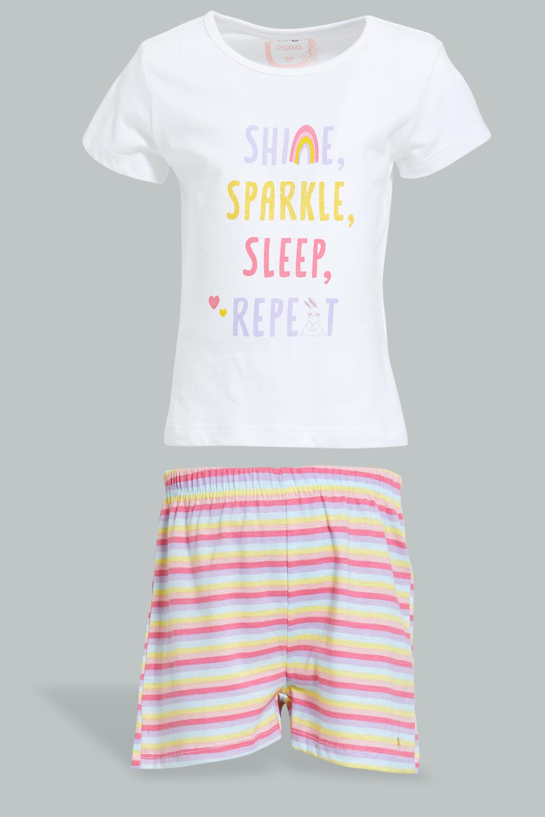 Redtag-Multi-Colour-Shine-Sparkle-2-Pcs-Pack-Short-&-Full-Length-Pyjama-Set-Colour:Assorted,-Filter:Infant-Girls-(3-to-24-Mths),-Infant-Girls-Pyjama-Sets,-New-In,-New-In-ING,-Non-Sale,-S22B,-Section:Kidswear-Infant-Girls-3 to 24 Months
