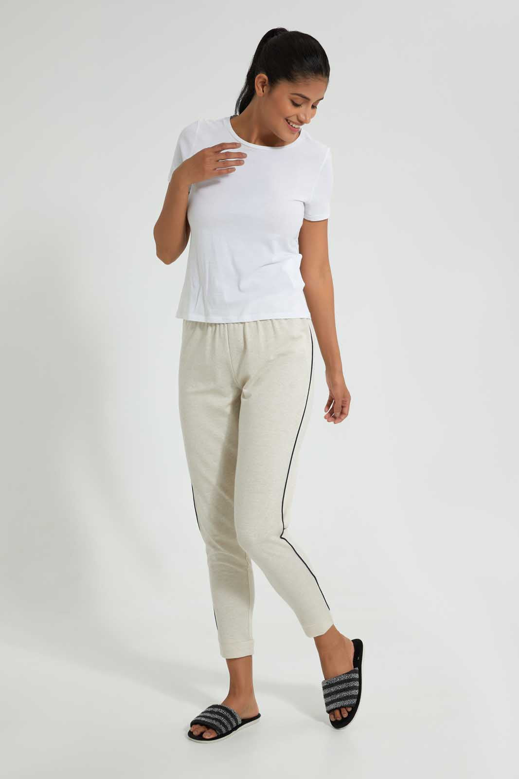 Redtag-Oat-Marl-Plain-Pyjama-Bottom-With-Side-Piping-Pyjama-Bottoms-Women's-