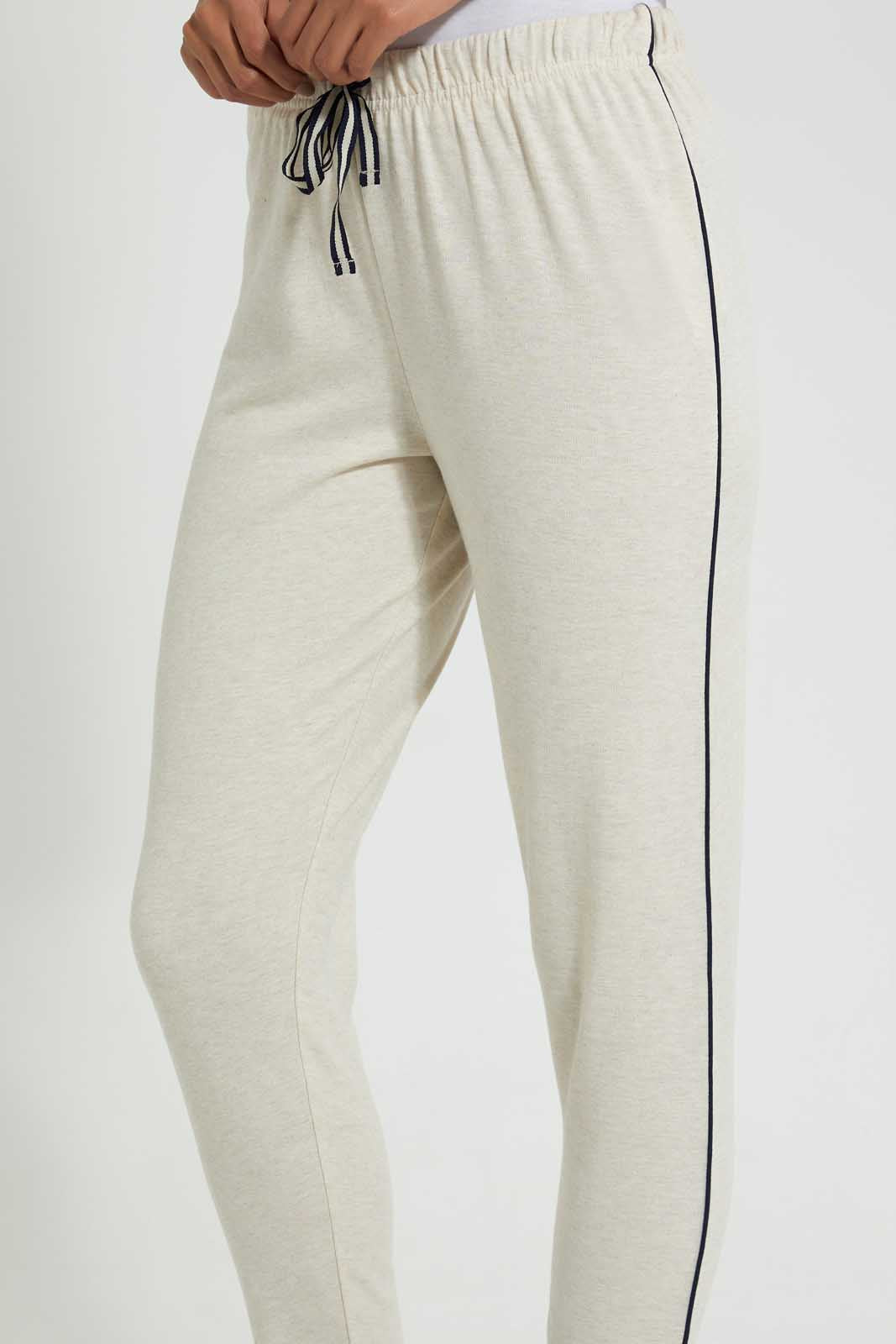 Redtag-Oat-Marl-Plain-Pyjama-Bottom-With-Side-Piping-Pyjama-Bottoms-Women's-