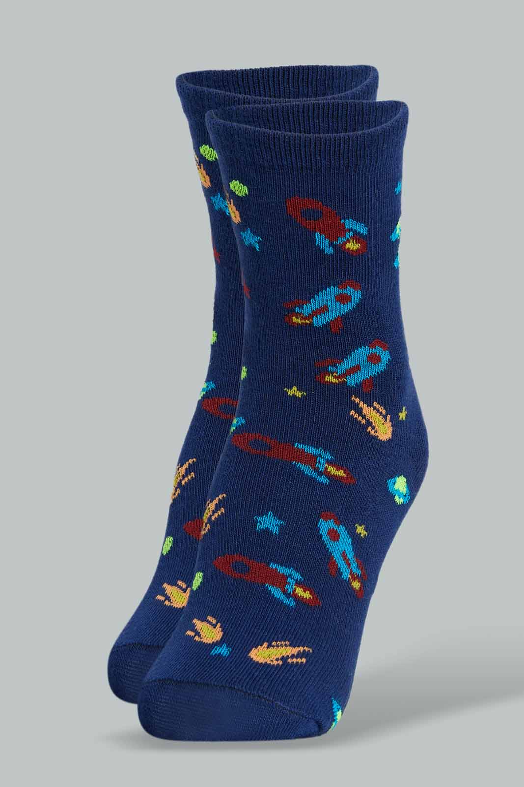 Redtag-Assorted-3-Pk-Rocket-Long-Socks-Full-Length-Socks-Boys-2 to 8 Years