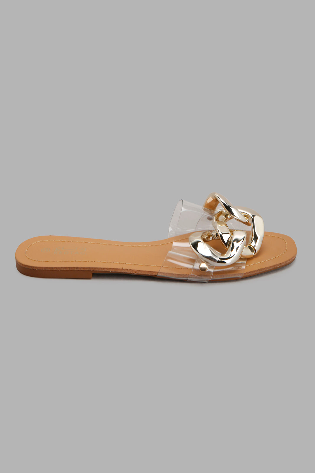 Redtag-Gold-Chain-Mule-On-Vinyl-Upper-Category:Sandals,-Colour:Gold,-Deals:New-In,-Filter:Women's-Footwear,-LEC-Sandals,-New-In-Women-FOO,-Non-Sale,-Section:Women,-W22A-Women's-