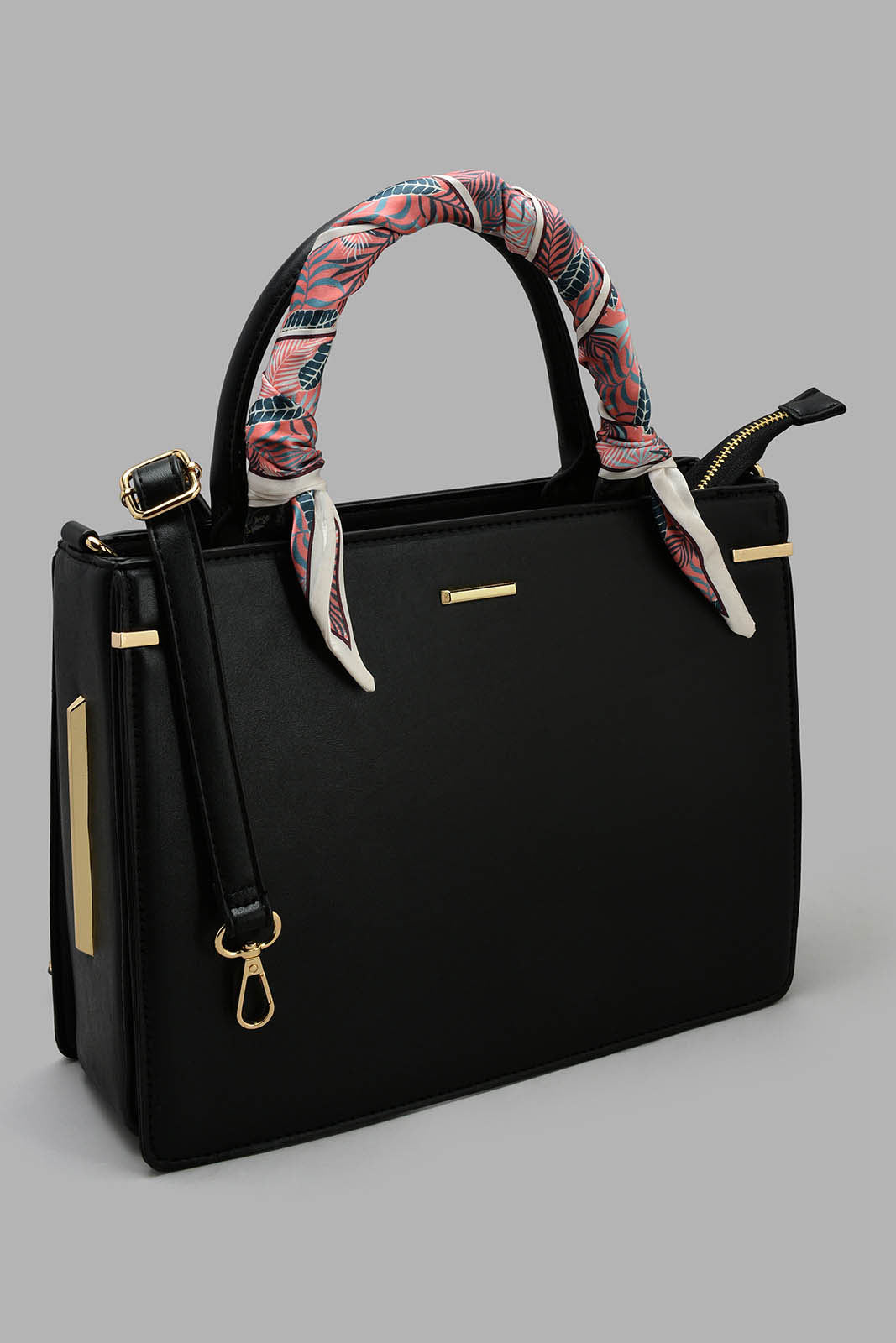 Redtag-Black-Day-Bag-With-Scarf-Category:Bags,-Colour:Black,-Filter:Women's-Accessories,-New-In,-New-In-Women-ACC,-Non-Sale,-S22C,-Section:Women,-Women-Bags-Women-