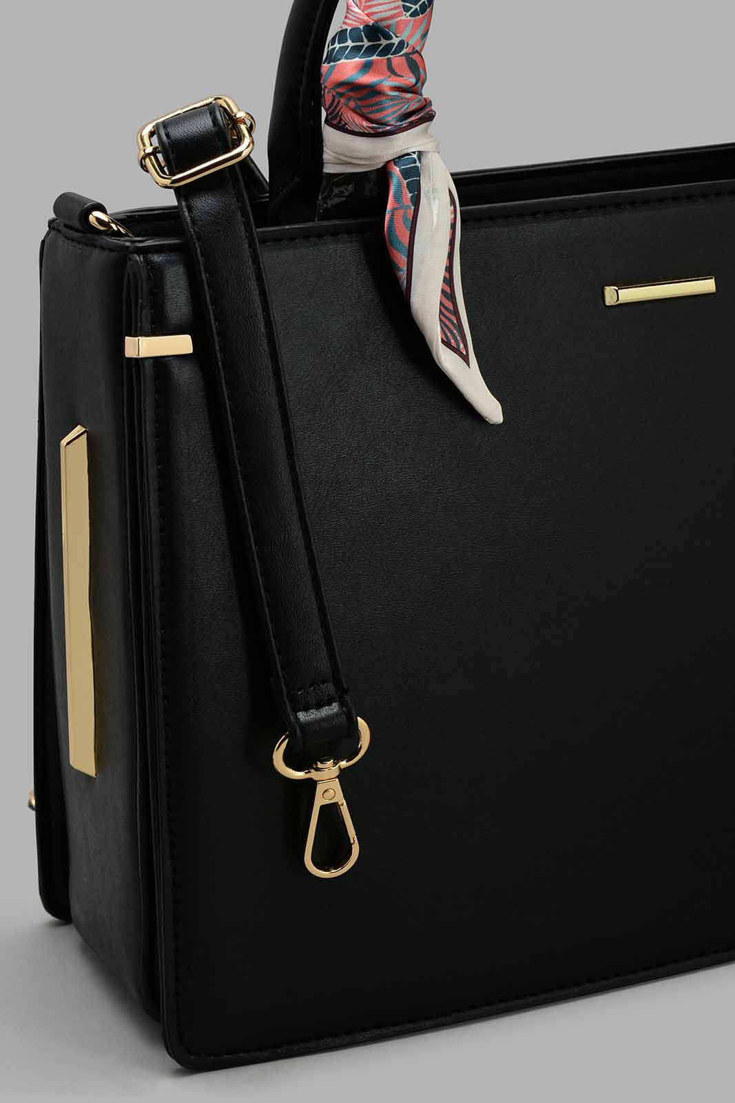 Redtag-Black-Day-Bag-With-Scarf-Category:Bags,-Colour:Black,-Filter:Women's-Accessories,-New-In,-New-In-Women-ACC,-Non-Sale,-S22C,-Section:Women,-Women-Bags-Women-