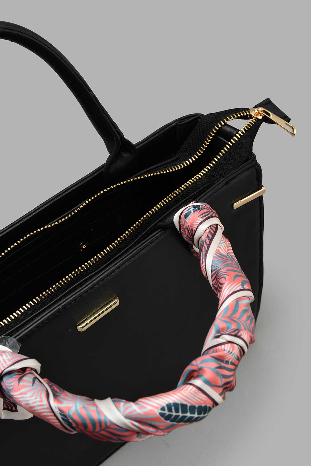 Redtag-Black-Day-Bag-With-Scarf-Category:Bags,-Colour:Black,-Filter:Women's-Accessories,-New-In,-New-In-Women-ACC,-Non-Sale,-S22C,-Section:Women,-Women-Bags-Women-
