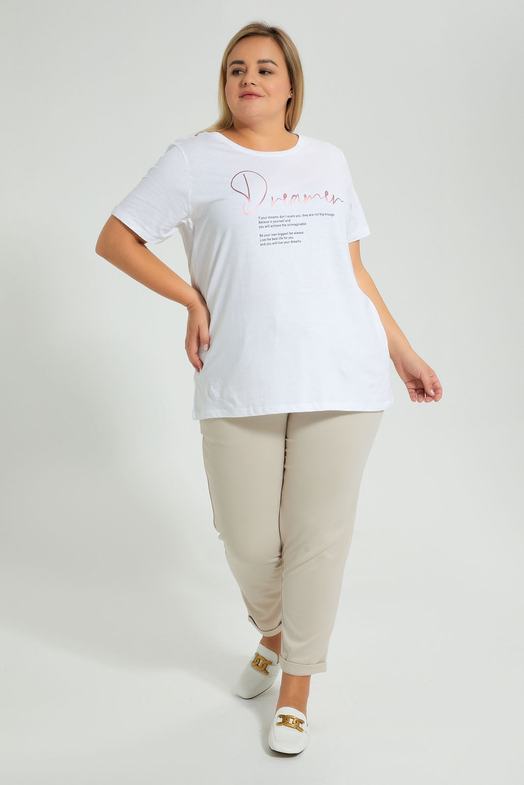 Redtag-White-Graphic-T-Shirt-Colour:White,-Filter:Plus-Size,-LDP-T-Shirts,-New-In,-New-In-LDP,-Non-Sale,-S22B,-Section:Women,-TBL-Women's-