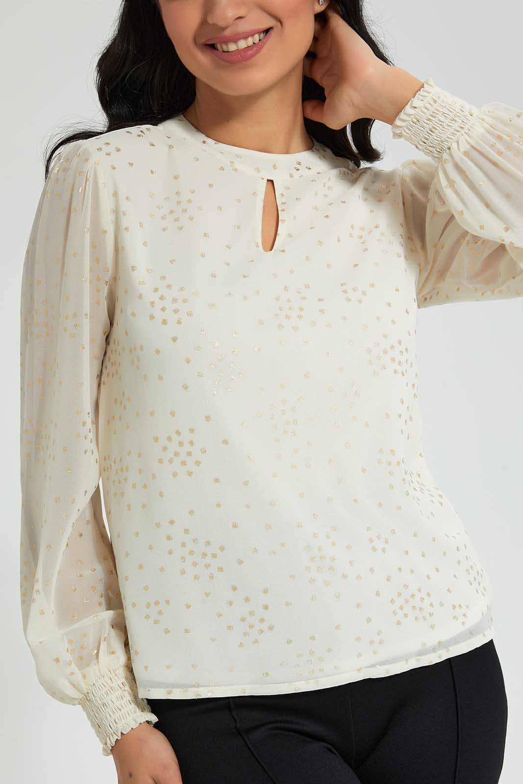 Redtag-Ivory-Allover-Foil-Printed-Blouse-Blouses-Women's-
