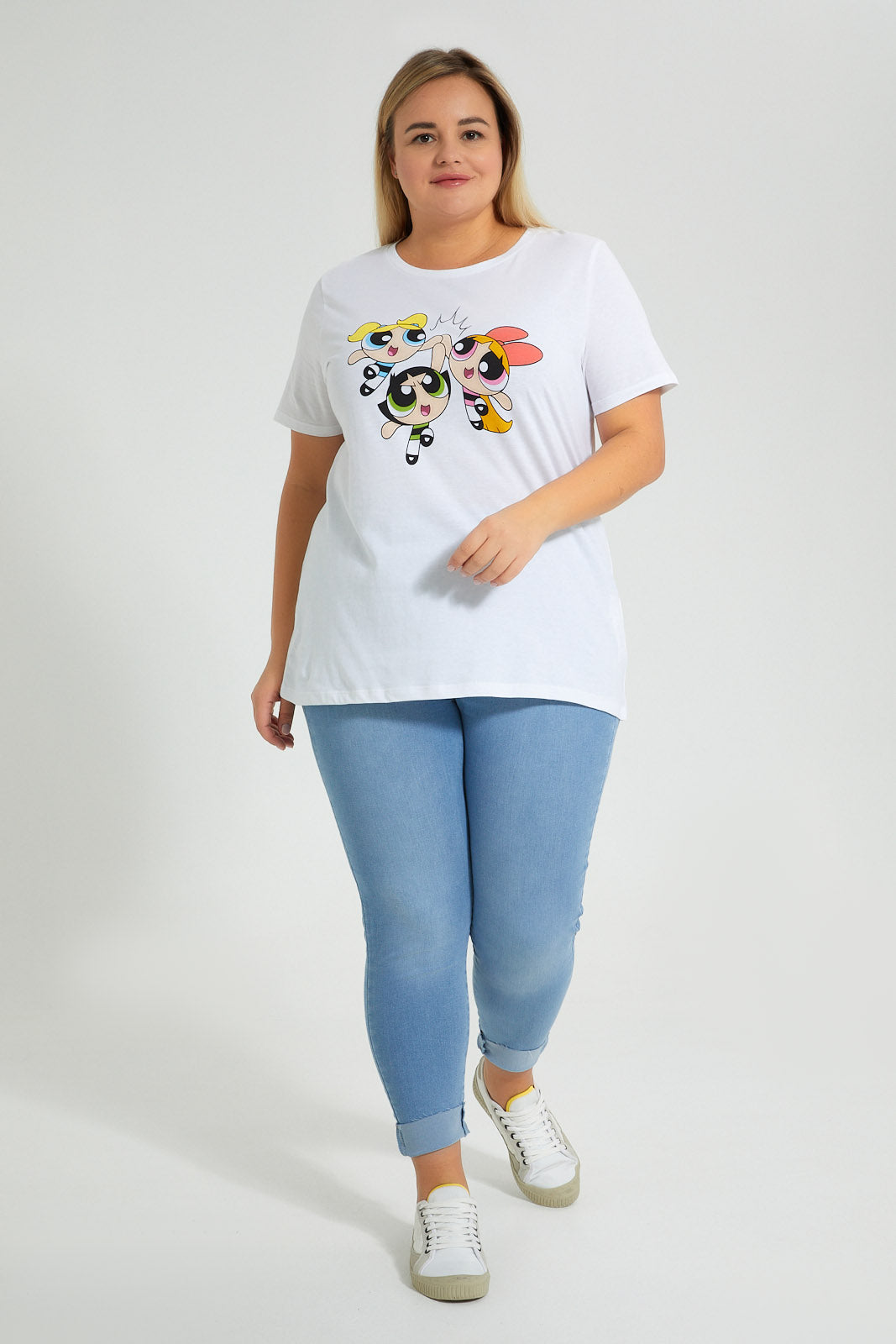 Redtag-White-Powepuff-Character-T-Shirt-Colour:White,-Filter:Plus-Size,-LDP-T-Shirts,-New-In,-New-In-LDP,-Non-Sale,-S22B,-Section:Women,-TBL-Women's-