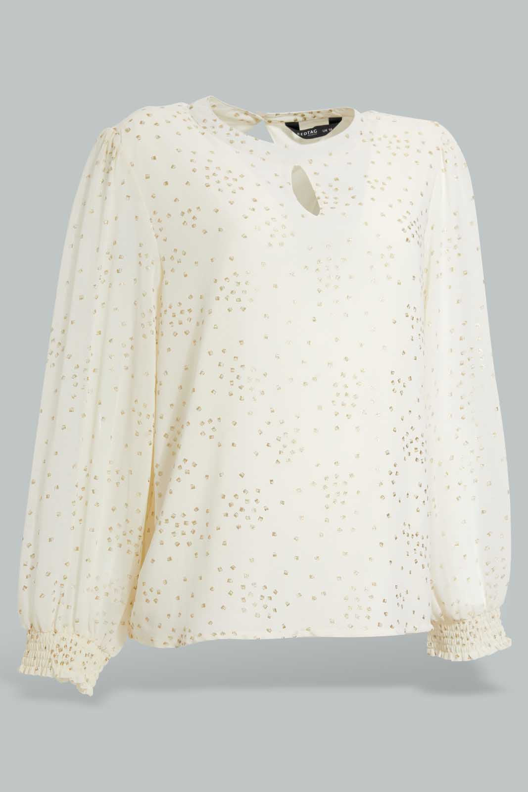 Redtag-Ivory-Allover-Foil-Printed-Blouse-Blouses-Women's-