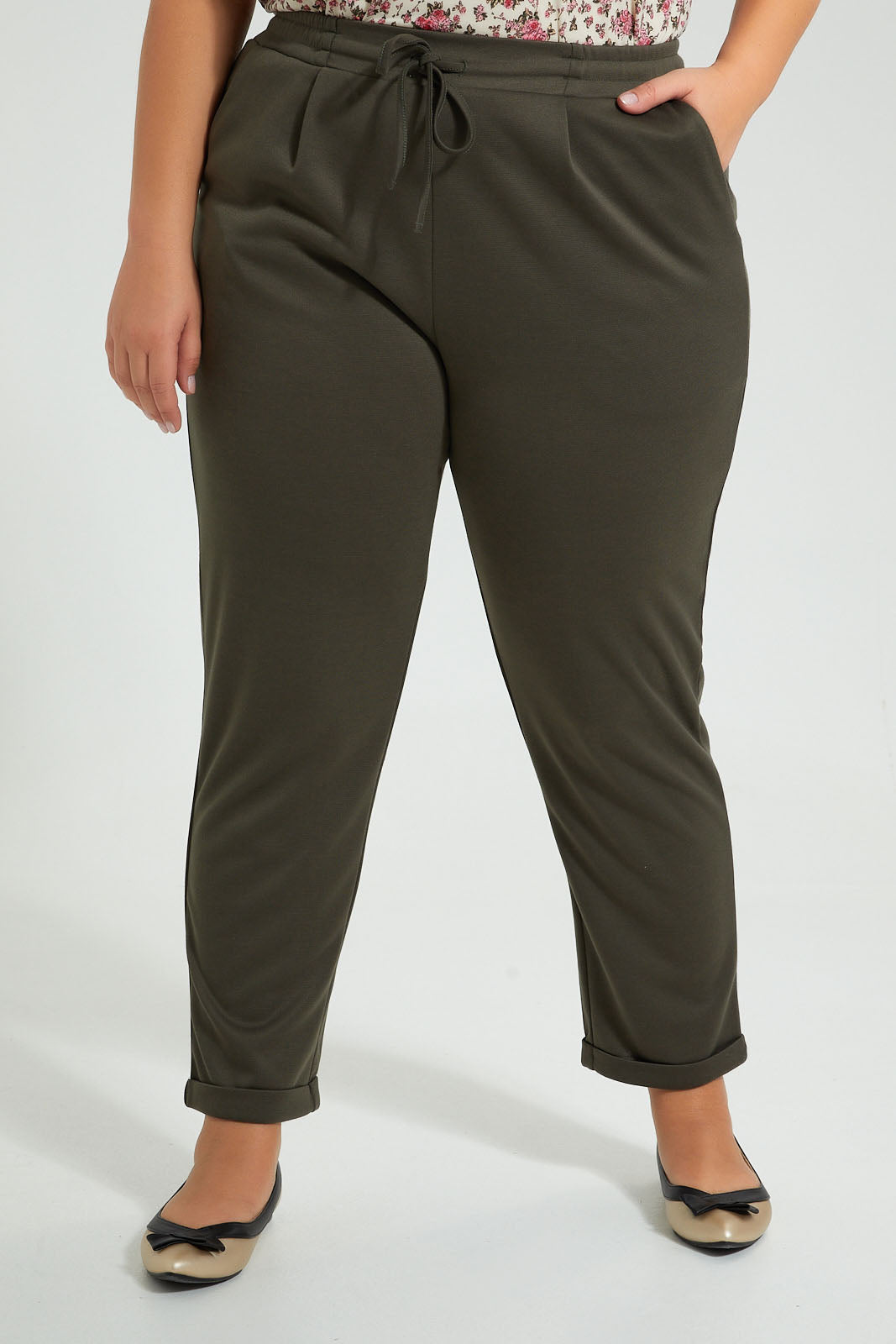 Redtag-Olive-Tapered-Leg-Turn-Up-Trouser-Colour:Olive,-Filter:Plus-Size,-LDP-Trousers,-New-In,-New-In-LDP,-Non-Sale,-S22B,-Section:Women-Women's-