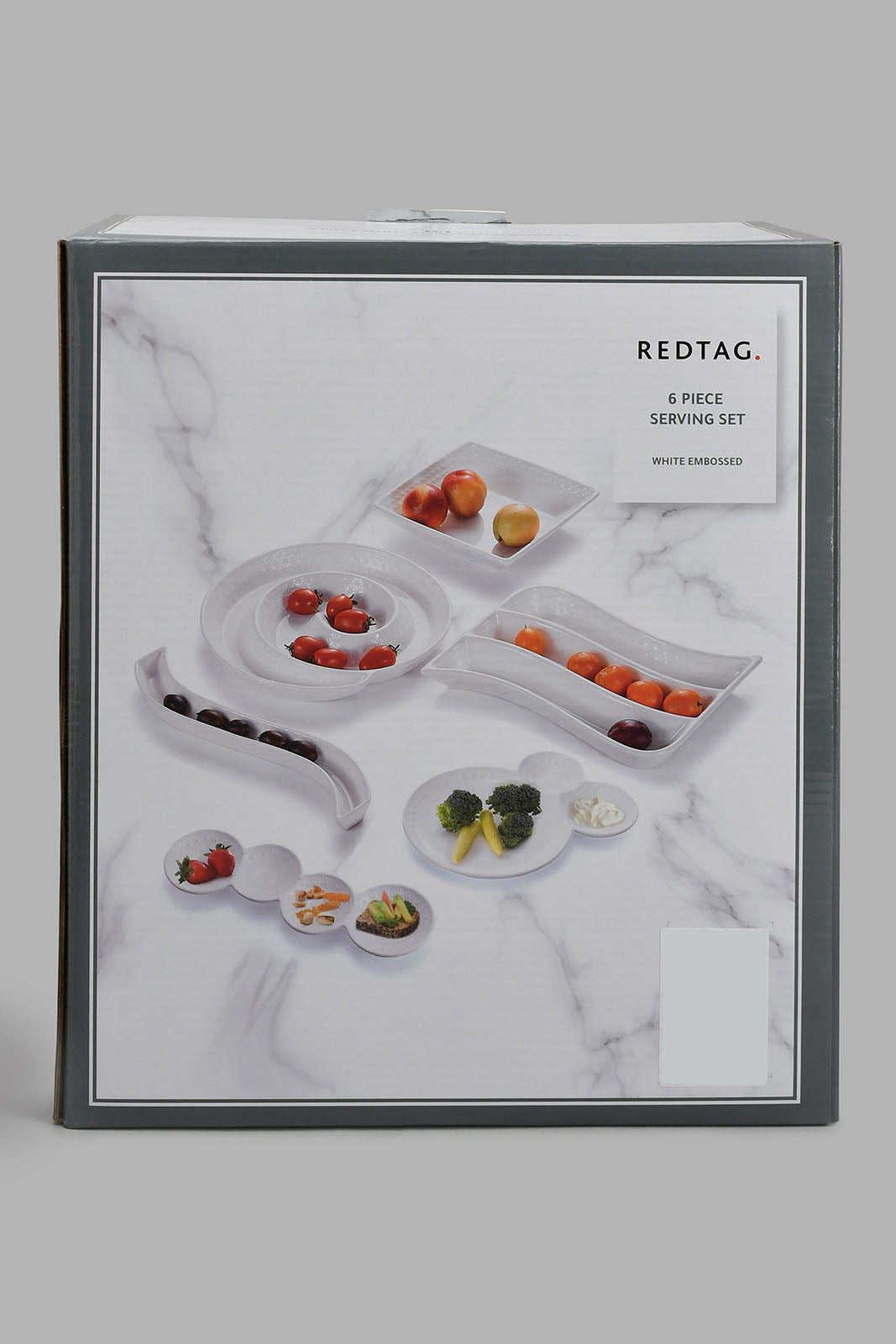 Redtag-White-Embossed-Serving-Set-(6-Piece)-Serving-Sets-Home-Dining-