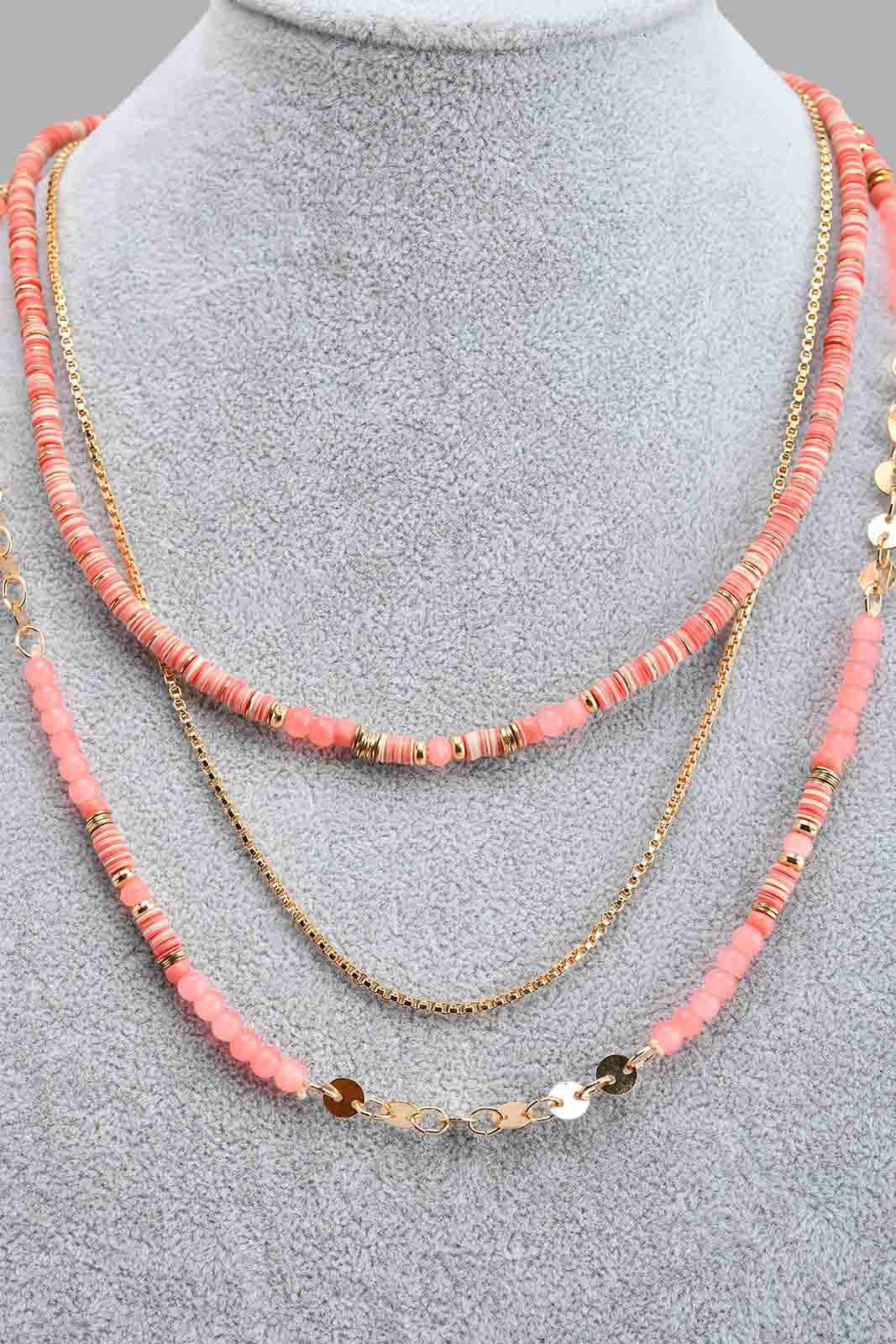 Redtag-Gold-And-Pink-Embellished-Necklace-For-Women-Colour:Gold,-Colour:Pink,-Filter:Women's-Accessories,-New-In,-New-In-Women-ACC,-Non-Sale,-S22B,-Women-Jewellery-Women-