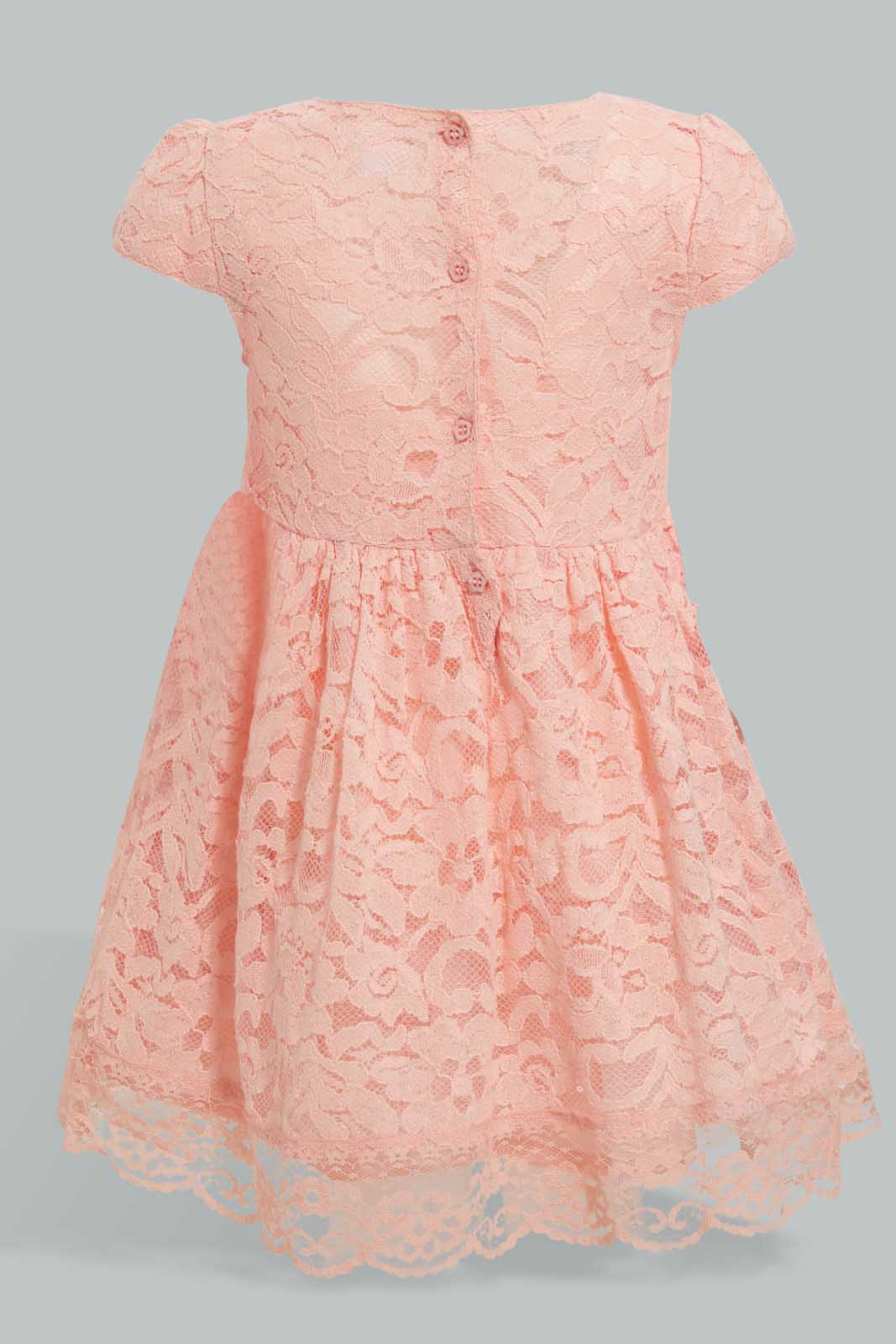 Redtag-Coral-Lace-Gather-Waist-Dress-Dresses-Infant-Girls-3 to 24 Months