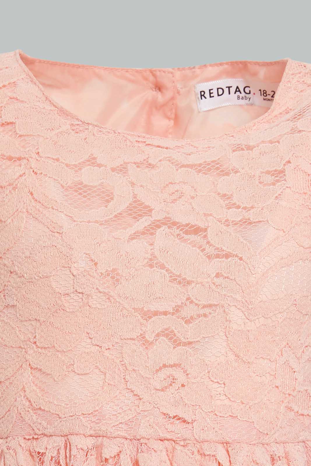 Redtag-Coral-Lace-Gather-Waist-Dress-Dresses-Infant-Girls-3 to 24 Months