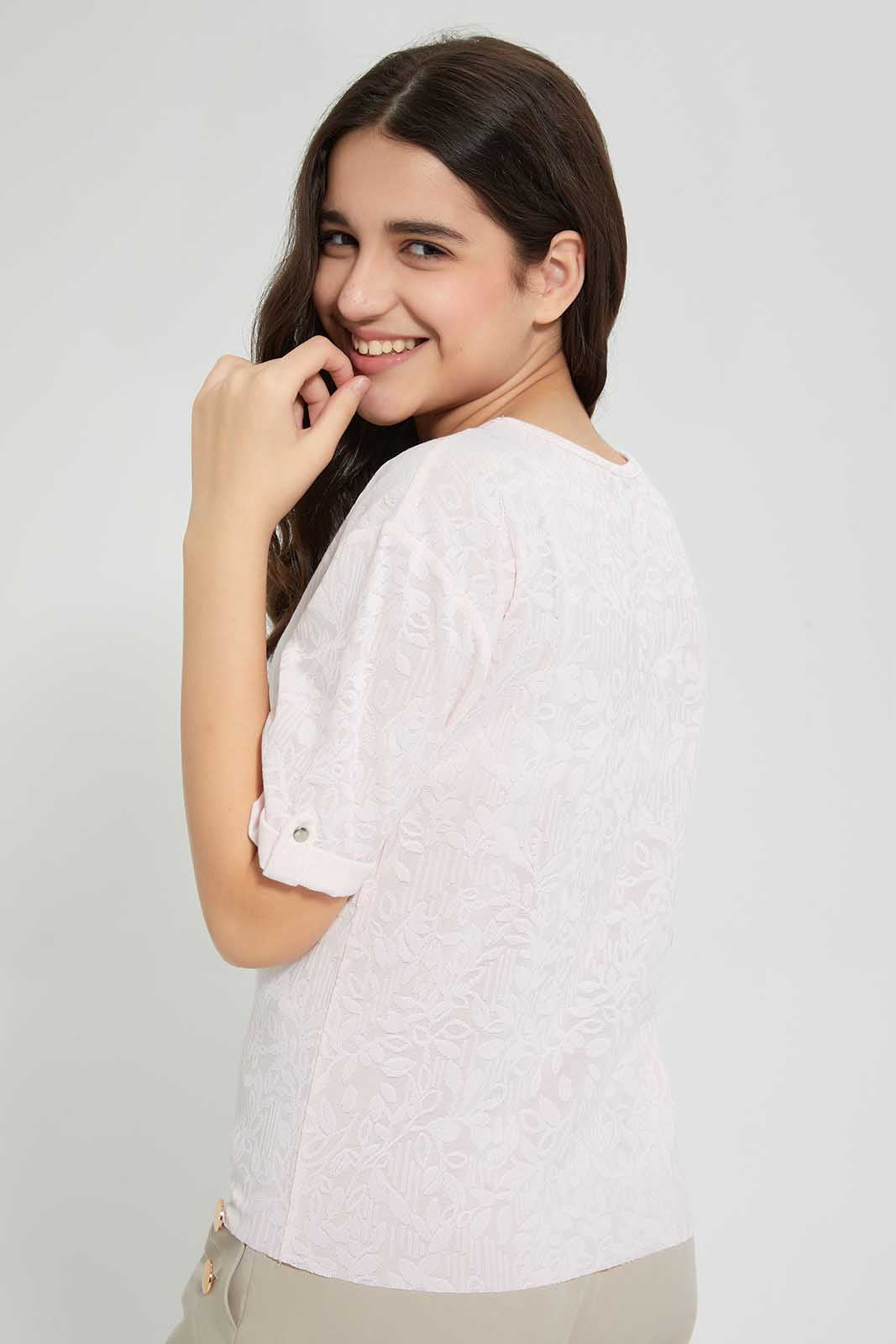 Redtag-Pink-Jacquard-Boxy-Top-Plain-Senior-Girls-9 to 14 Years