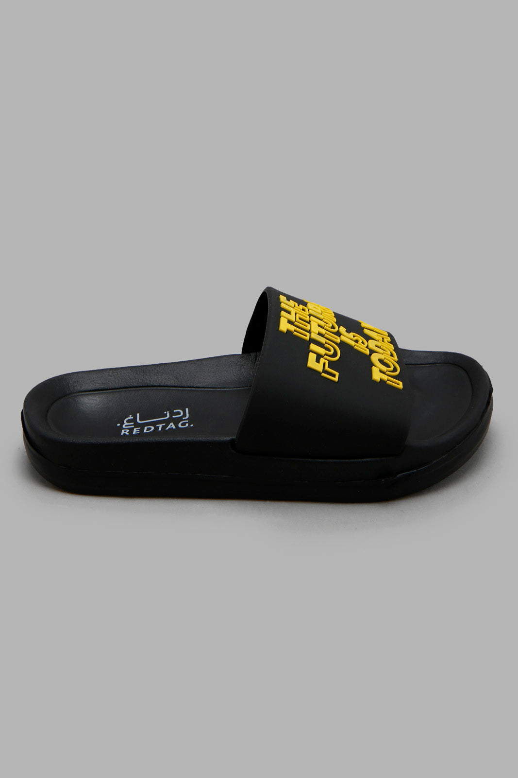 Redtag-Black-Slogan-Embossed-Slide-BOY-Flip-Flops,-Bundle,-Category:Flip-Flops,-Colour:Black,-Deals:4-For-90,-Deals:New-In,-Filter:Boys-Footwear-(3-to-5-Yrs),-New-In-BOY-FOO,-S22B,-Section:Boys-(0-to-14Yrs)-Boys-3 to 5 Years