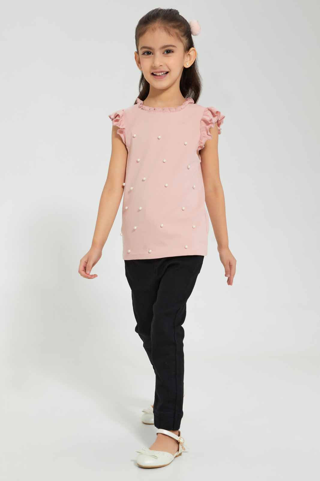Redtag-Pink-Pearl-Embellished-Top-Category:T-Shirts,-Colour:Pink,-Deals:Sale,-Filter:Girls-(2-to-8-Yrs),-GIR-T-Shirts,-S22B,-Sale-GIR-APL,-Section:Girls-(0-to-14Yrs)-Girls-2 to 8 Years