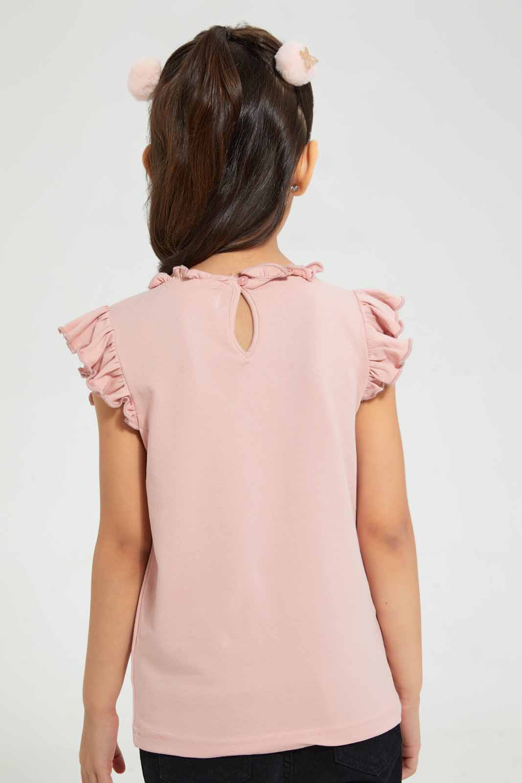 Redtag-Pink-Pearl-Embellished-Top-Category:T-Shirts,-Colour:Pink,-Deals:Sale,-Filter:Girls-(2-to-8-Yrs),-GIR-T-Shirts,-S22B,-Sale-GIR-APL,-Section:Girls-(0-to-14Yrs)-Girls-2 to 8 Years