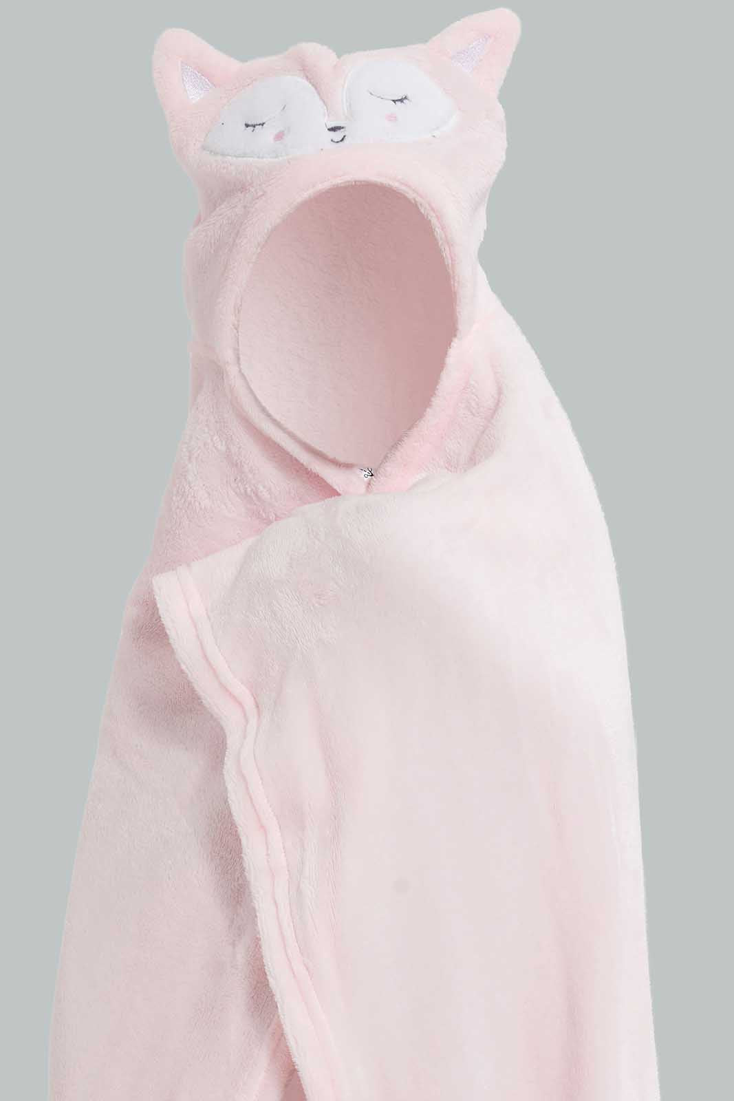 Redtag-Pink-Little-Fox-Hooded-Fluffy-Blanket-Baby-Blankets-Baby-0 to 12 Months