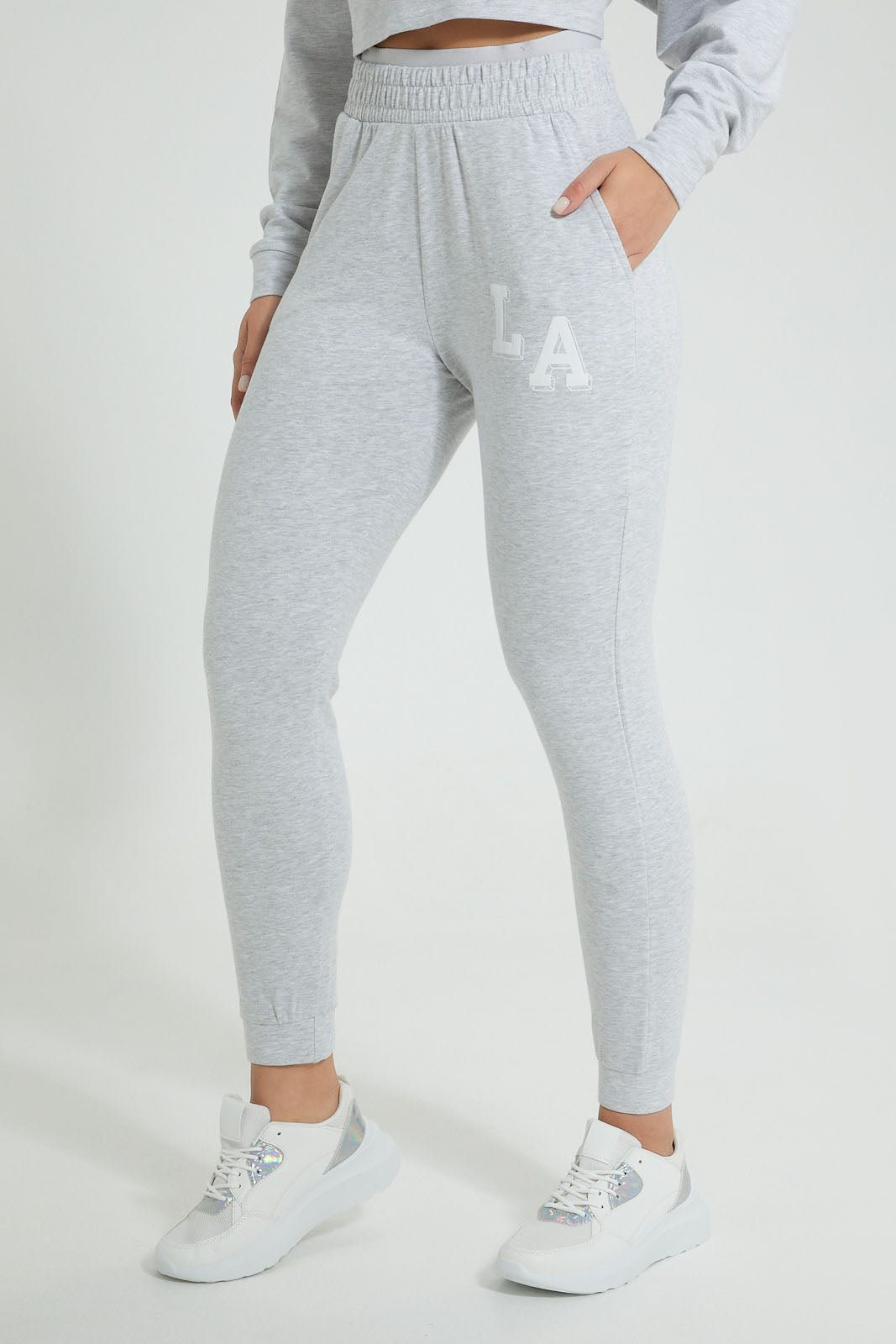 Redtag-Grey-Placement-Print-Elasticated-Hem-Jogger-Colour:Grey,-Filter:Women's-Clothing,-New-In,-New-In-Women,-Non-Sale,-S22B,-Section:Women,-Women-Trousers-Women's-