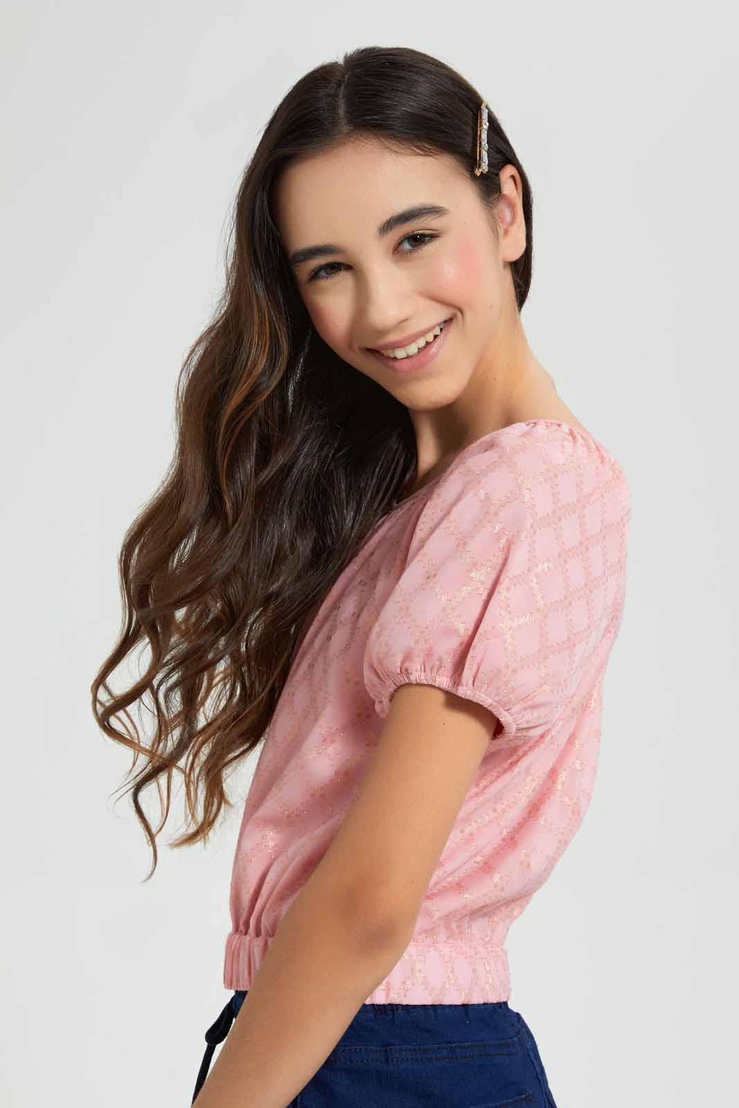 Redtag-Pink/Gold-Dobby-Lurex-Top-Blouses-Senior-Girls-9 to 14 Years