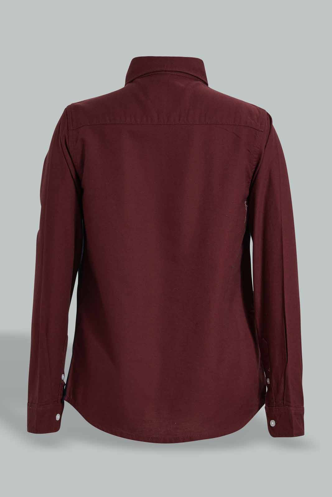 Redtag-Burgundy-Color-Block-Casual-Shirt-Casual-Shirts-Senior-Boys-9 to 14 Years