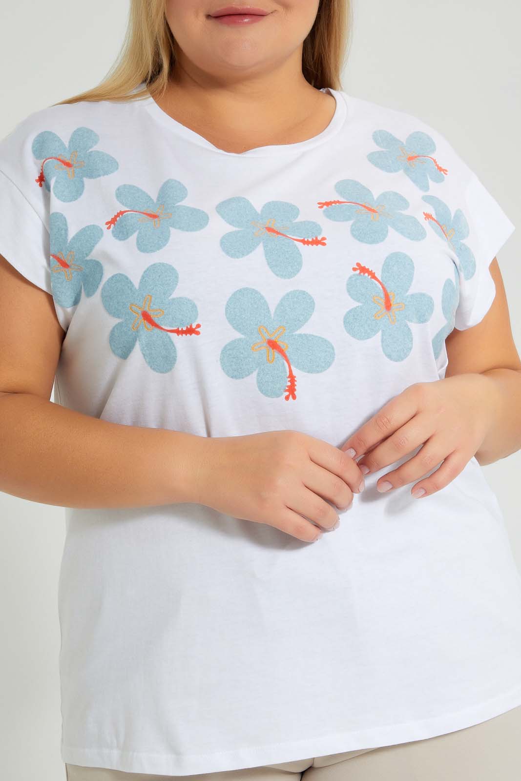 Redtag-White-With-Placement-Print-Top-Colour:White,-Filter:Plus-Size,-LDP-T-Shirts,-New-In,-New-In-LDP,-Non-Sale,-S22B,-Section:Women-Women's-