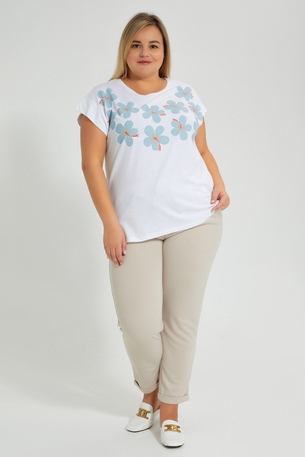 Redtag-White-With-Placement-Print-Top-Colour:White,-Filter:Plus-Size,-LDP-T-Shirts,-New-In,-New-In-LDP,-Non-Sale,-S22B,-Section:Women-Women's-