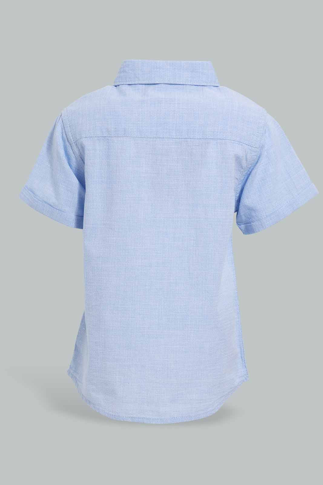 Redtag-Blue-Short-Sleeve-Bow-Shirt-Casual-Shirts-Infant-Boys-3 to 24 Months