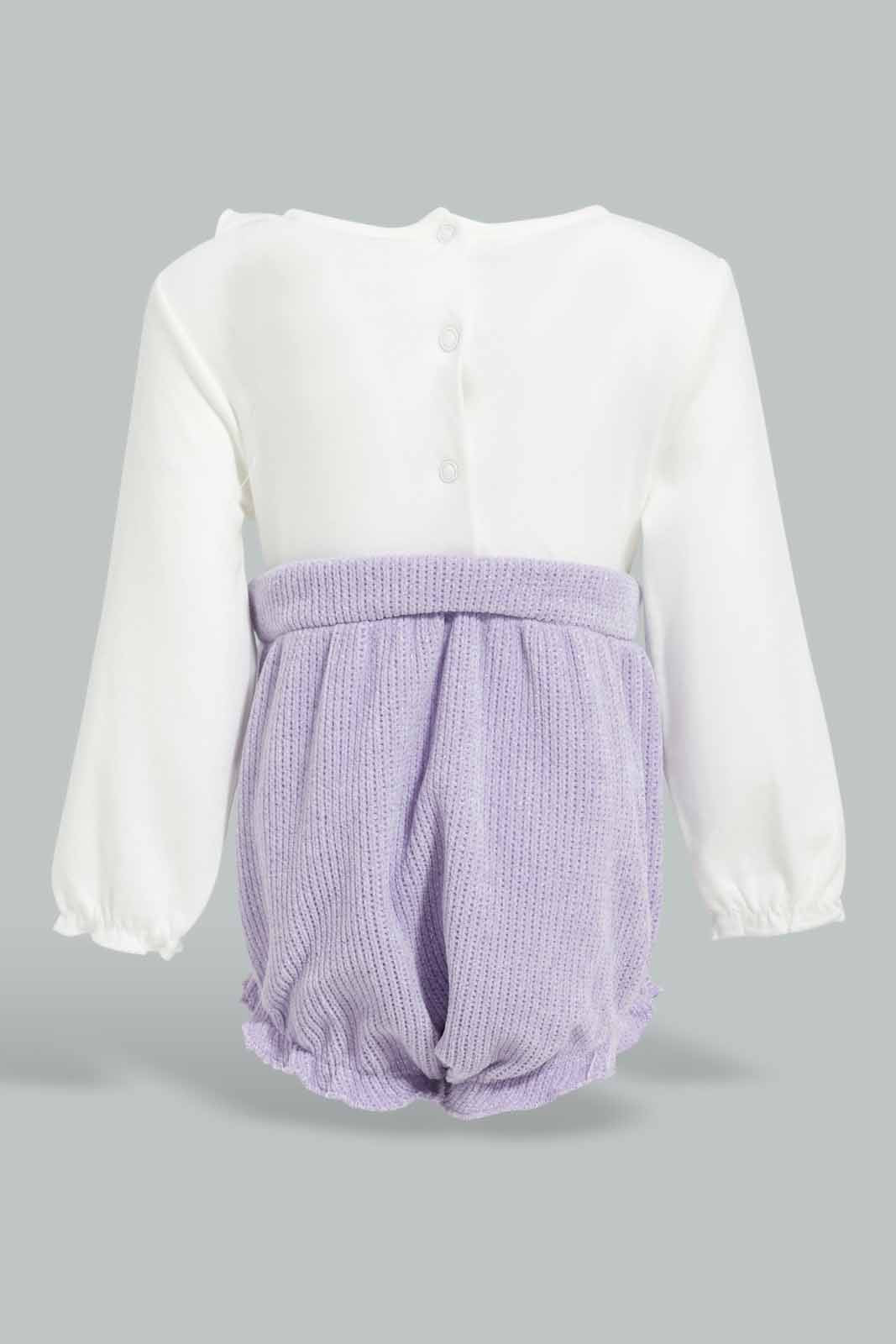 Redtag-Lilac-Duangree-Romper-With-Peter-Pan-Collar-Category:Rompers,-Colour:Lilac,-Deals:New-In,-Filter:Baby-(0-to-12-Mths),-NBB-Rompers,-New-In-NBB-APL,-Non-Sale,-Section:Boys-(0-to-14Yrs),-W22A-Baby-0 to 12 Months