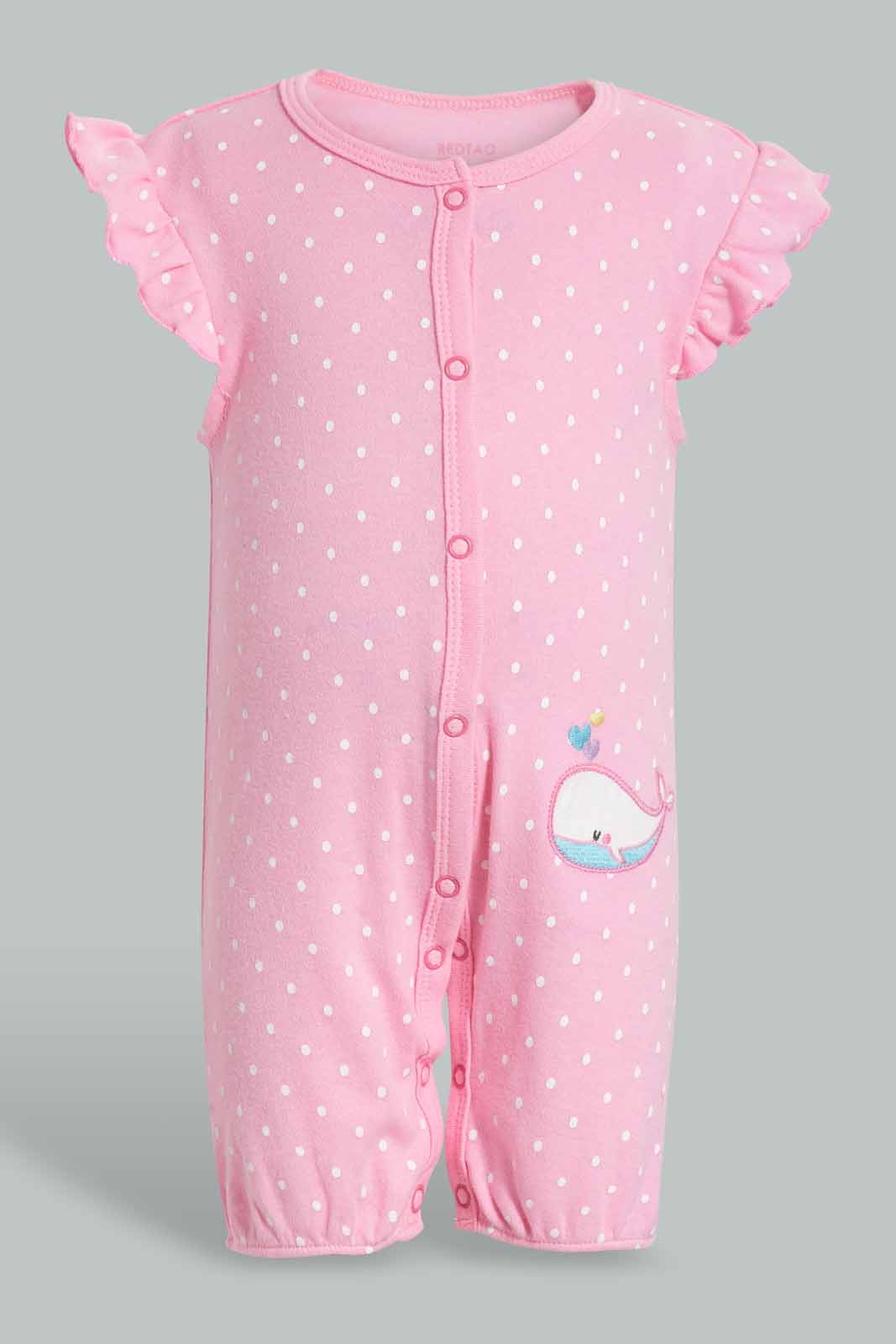 Redtag-Pink-Melange-And-Heart-Print-Frill-2-Piece-Pack-Romper-Rompers-Baby-0 to 12 Months