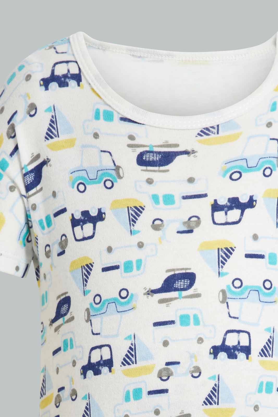Redtag-Blue-And-White-Scooter--2-Piece-Pack-Romper-Rompers-Baby-0 to 12 Months