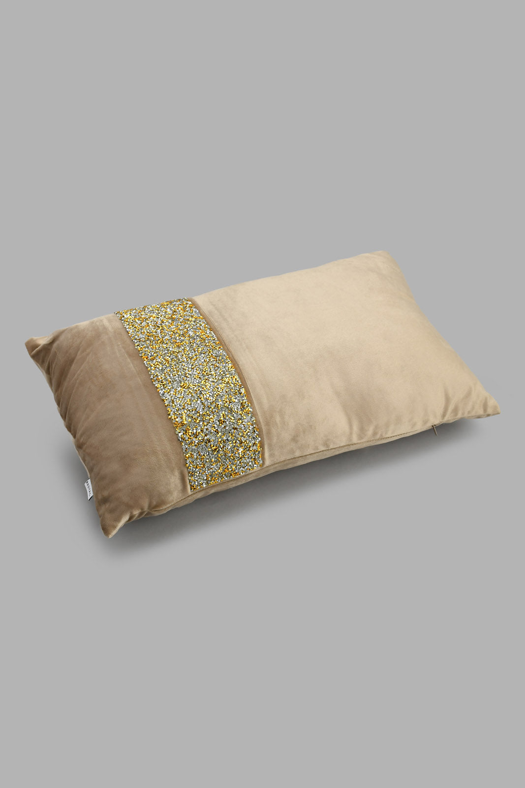 Redtag-Beige-Velvet-Micromink-Cushion-With-Diamonte-Trim-Cushions-Home-Bedroom-