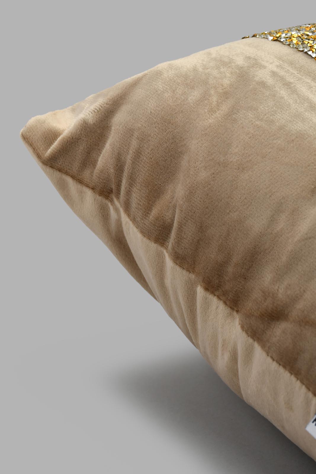 Redtag-Beige-Velvet-Micromink-Cushion-With-Diamonte-Trim-Cushions-Home-Bedroom-