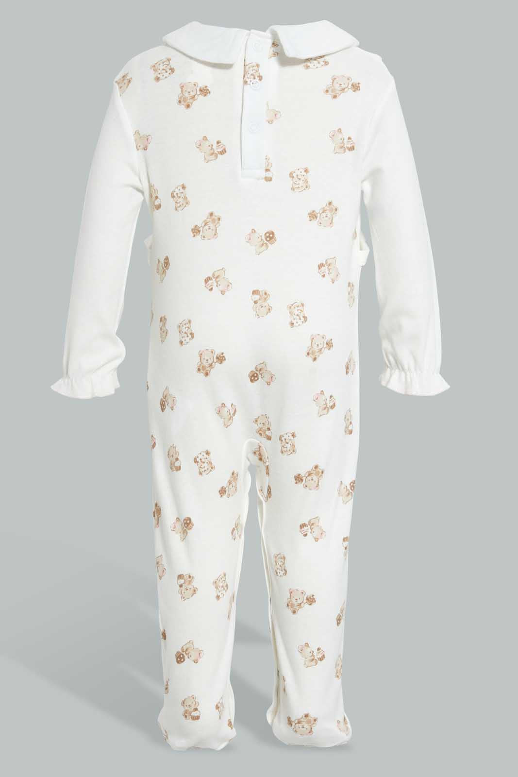 Redtag-Beige-And-White-Bear-Duangree-Sleep-Suit-With-Frill-Sleepsuits-Baby-0 to 12 Months