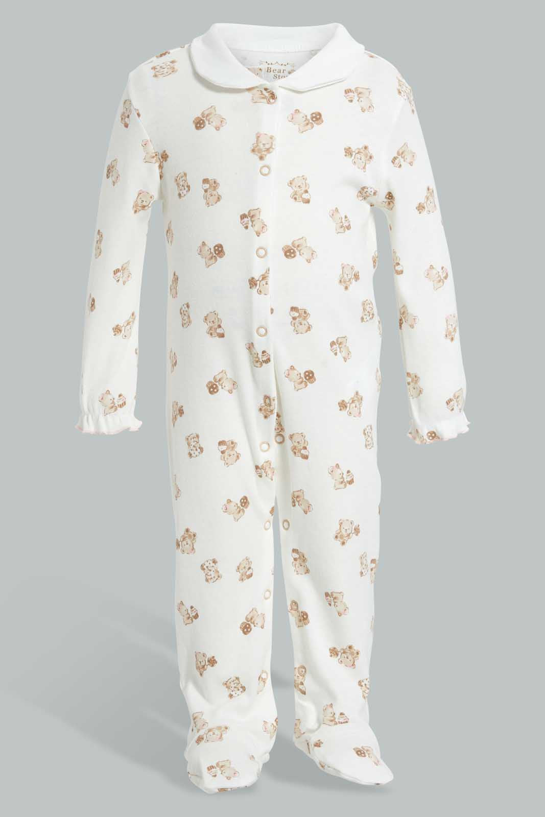 Redtag-Beige-And-White-Bear-Sleep-Suit-Sleepsuits-Baby-0 to 12 Months