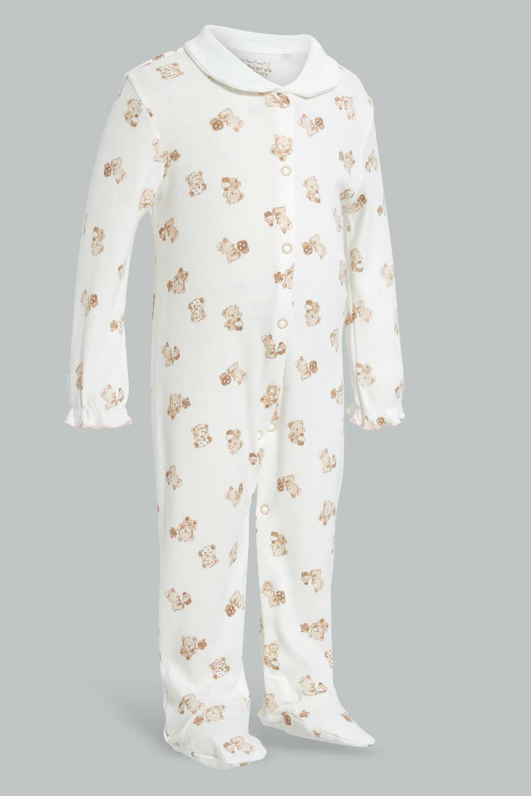 Redtag-Beige-And-White-Bear-Sleep-Suit-Sleepsuits-Baby-0 to 12 Months