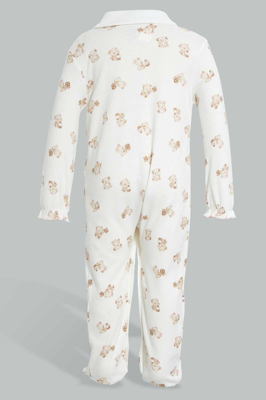 Redtag-Beige-And-White-Bear-Sleep-Suit-Sleepsuits-Baby-0 to 12 Months