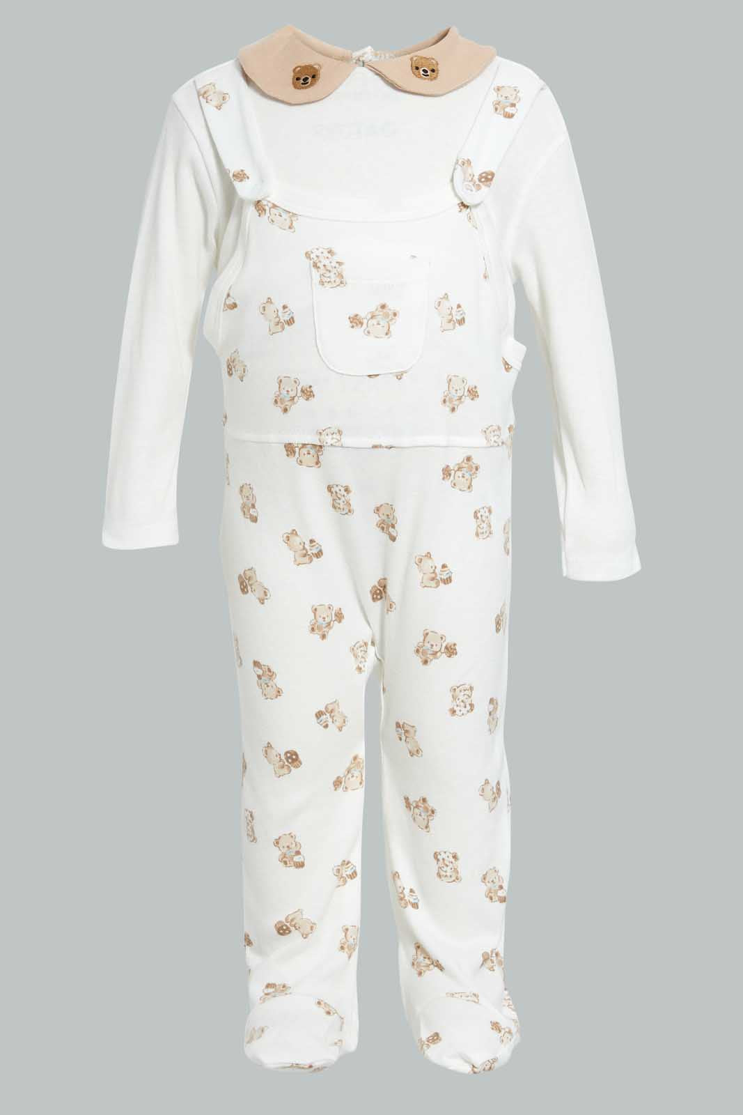 Redtag-Beige-And-White-Bear-Duangree-Sleep-Suit-With-Pocket-Sleepsuits-Baby-0 to 12 Months