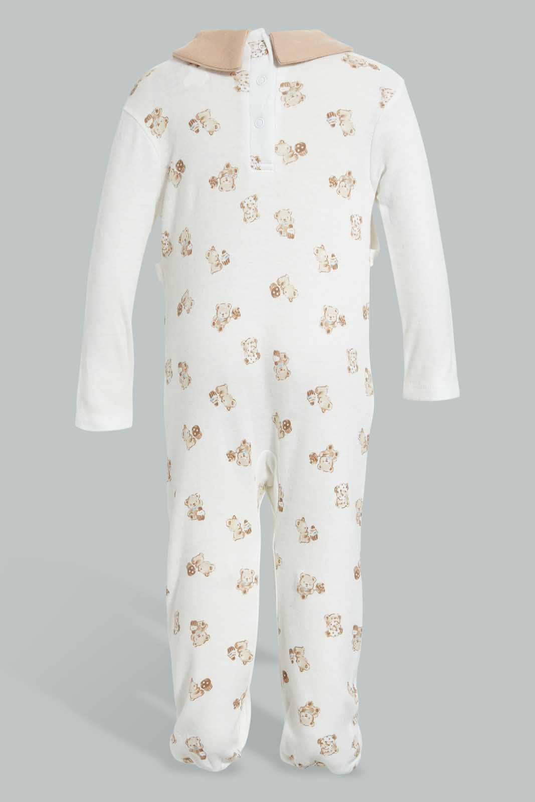 Redtag-Beige-And-White-Bear-Duangree-Sleep-Suit-With-Pocket-Sleepsuits-Baby-0 to 12 Months