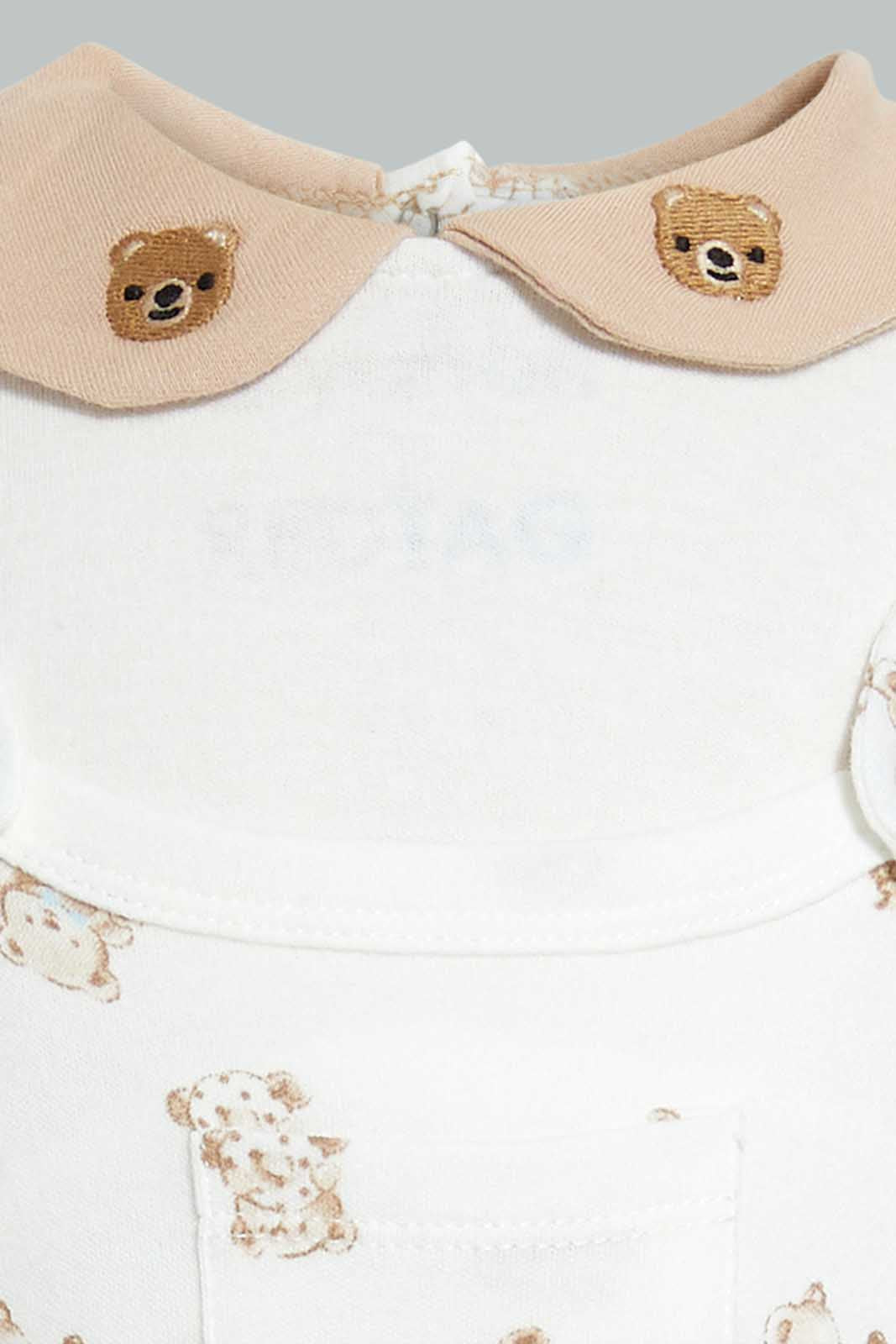Redtag-Beige-And-White-Bear-Duangree-Sleep-Suit-With-Pocket-Sleepsuits-Baby-0 to 12 Months