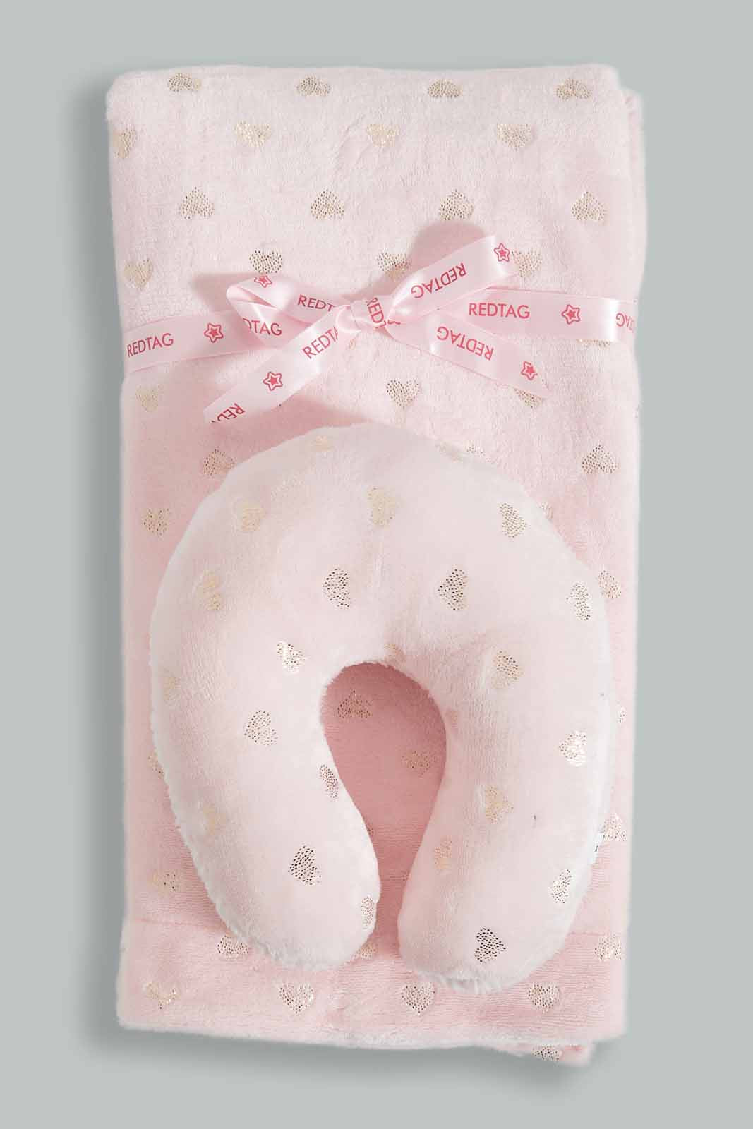 Pink Sherpa Blanket With Baby Pillow (2 Piece)