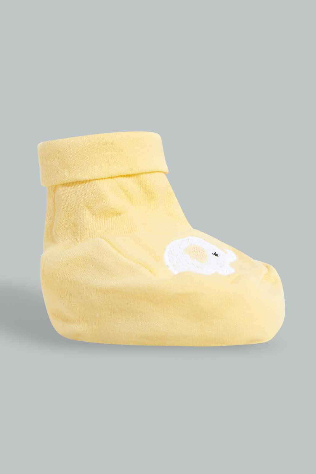 Redtag-Grey-And-Yellow-Elephant-Pair-Of-Booties-Booties-Baby-0 to 12 Months