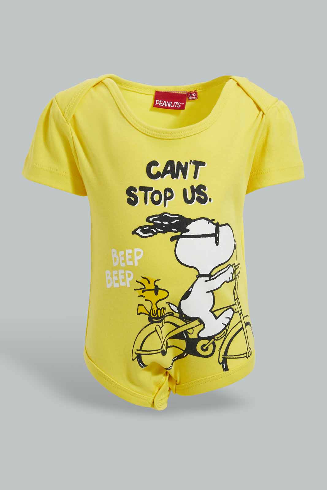 Redtag-Yellow-Snoopy-2-Piece-Pack-Body-Suit-Bodysuits-Baby-0 to 12 Months