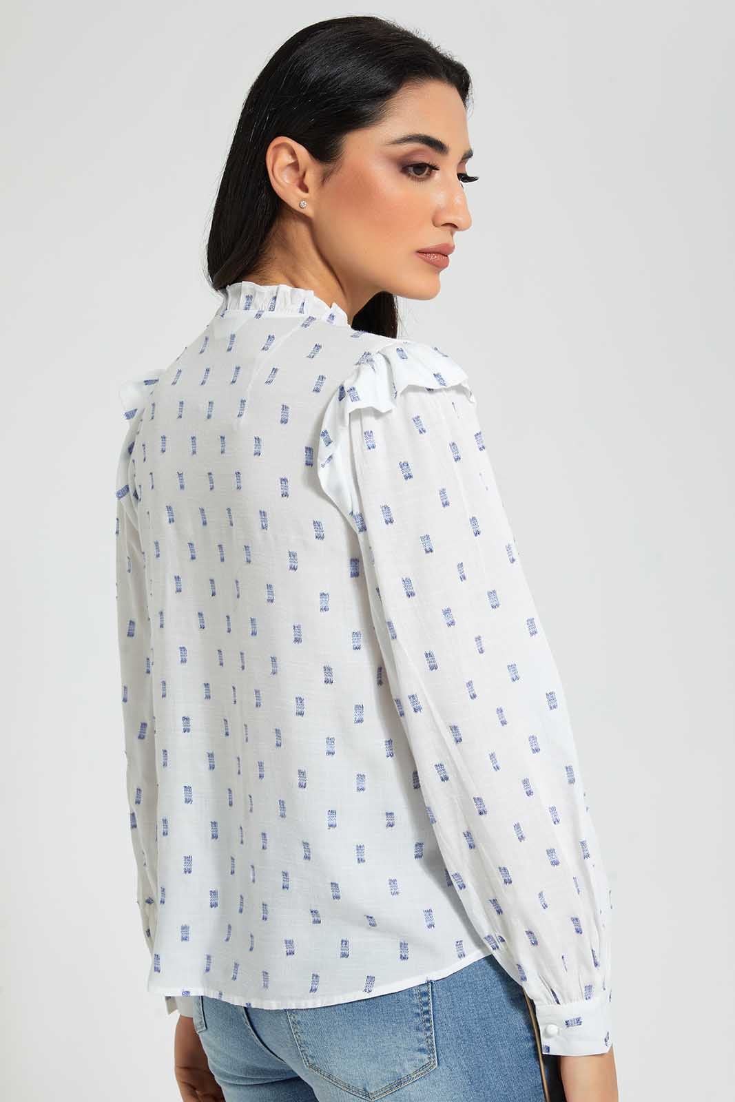 Redtag-White-Blue-Dobby-Blouse-Blouses-Women's-