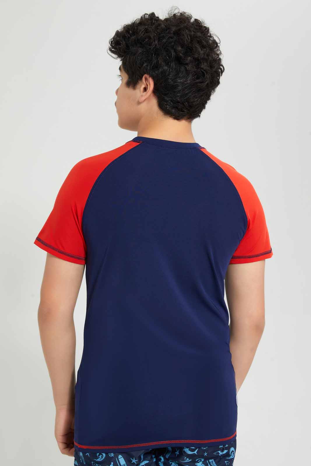 Redtag-Navy-Surfing-Rashguard-T-Shirt-Graphic-T-Shirts-Senior-Boys-9 to 14 Years