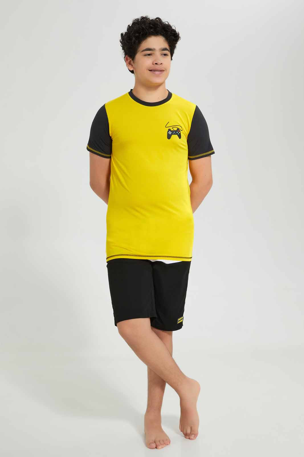 Redtag-Yellow-Raglan-Rashguard-Raglan-T-Shirts-Senior-Boys-9 to 14 Years