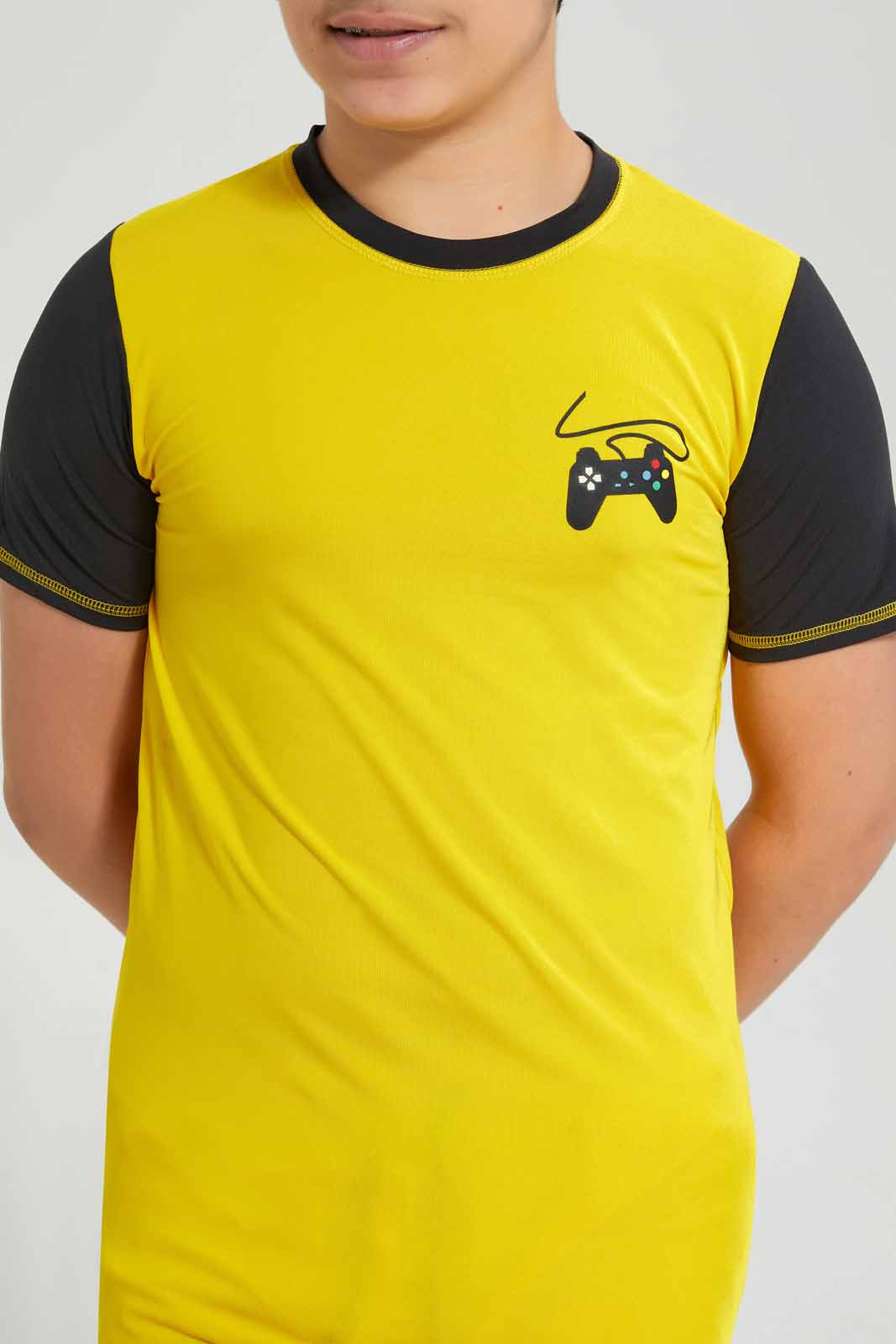 Redtag-Yellow-Raglan-Rashguard-Raglan-T-Shirts-Senior-Boys-9 to 14 Years